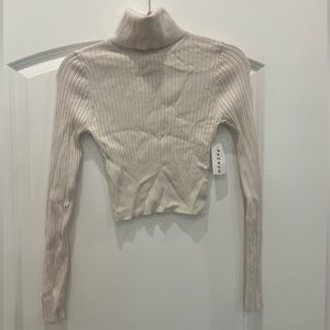 La Hearts Cream Ribbed Knit Turtleneck Top